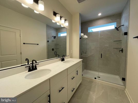 Bathroom, Dual Sink Vanities, Glass Shower, Interior, Recessed Lighting