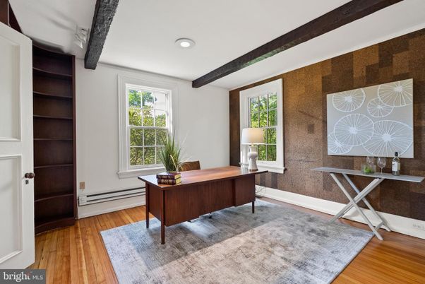 Home Office, Interior, Recessed Lighting, Wooden Beams, Wood Texture Flooring