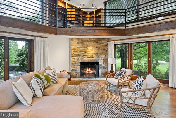 Fireplace, Interior, Living room, Stone Walls, Wood Texture Flooring