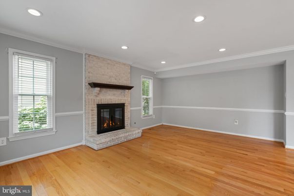 Empty room, Fireplace, Interior, Recessed Lighting, Wood Texture Flooring