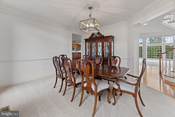 Dining room, Interior, Recessed Lighting, Wood Texture Flooring