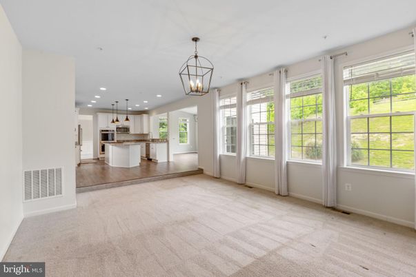 Empty room, Interior, Kitchen, Pendant Lights, Recessed Lighting, Wood Texture Flooring