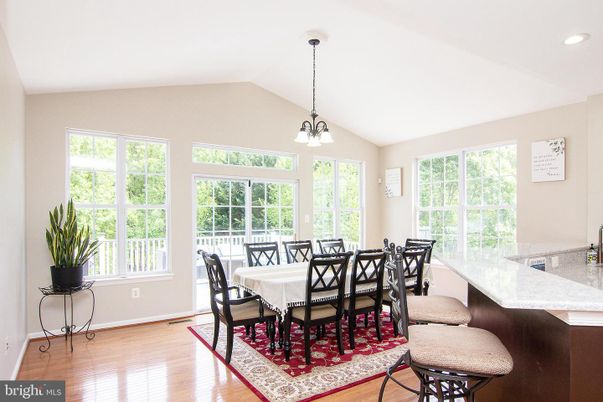 Dining room, Interior, Pendant Lights, Recessed Lighting, Wood Texture Flooring