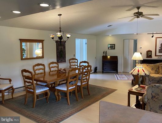 Dining room, Interior, Pendant Lights, Recessed Lighting, Wood Texture Flooring