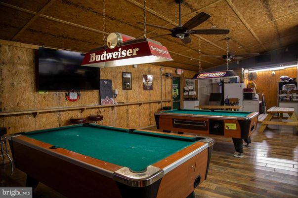 Billiard Table, Game Room, Interior, Pendant Lights, Wood Texture Flooring, Wooden Walls