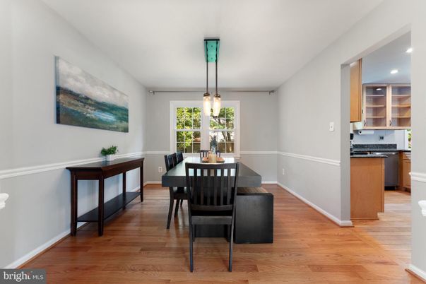 Dining room, Interior, Kitchen, Pendant Lights, Recessed Lighting, Wood Texture Flooring