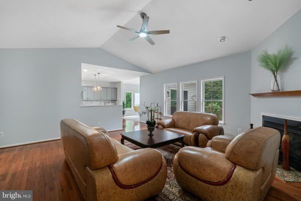 Fireplace, Interior, Living room, Pendant Lights, Recessed Lighting, Wood Texture Flooring