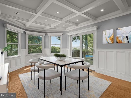 Dining room, Interior, Recessed Lighting, Wood Texture Flooring