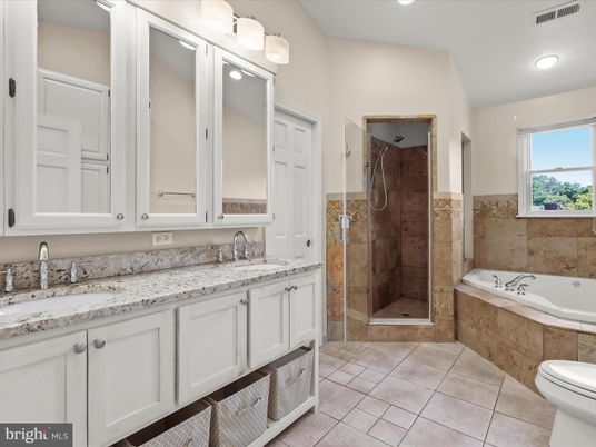 Bathroom, Dual Sink Vanities, Glass Shower, Interior, Recessed Lighting