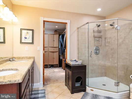 Bathroom, Dual Sink Vanities, Glass Shower, Interior, Recessed Lighting