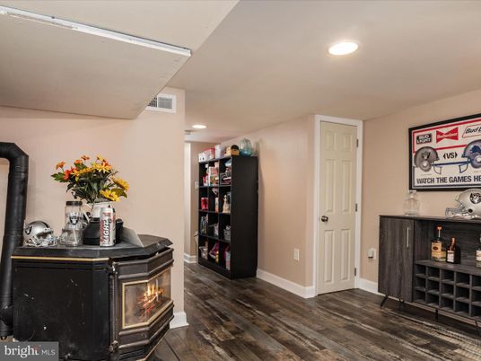 Fireplace, Interior, Recessed Lighting, Wood Texture Flooring