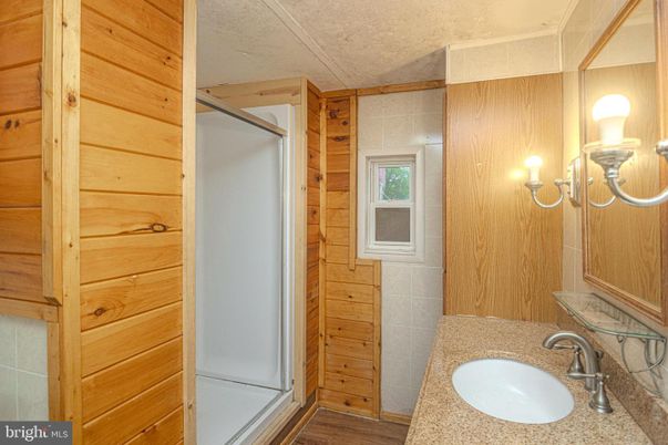 Bathroom, Glass Shower, Interior, Wood Texture Flooring