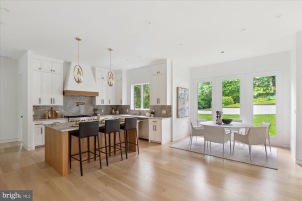 Dining room, Interior, Kitchen, Pendant Lights, Recessed Lighting, Wood Texture Flooring