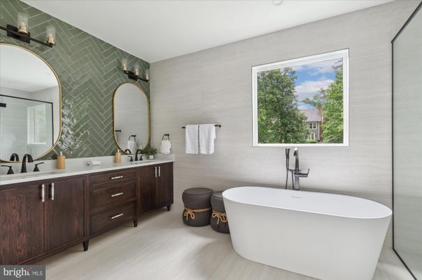 Bathroom, Dual Sink Vanities, Free Standing Baths, Interior, Wood Texture Flooring