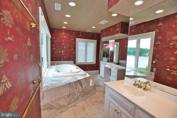 Bathroom, Dual Sink Vanities, Interior, Marble, Recessed Lighting