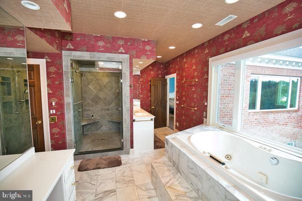 Bathroom, Glass Shower, Interior, Marble, Recessed Lighting