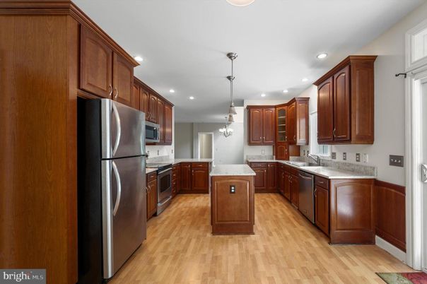 Interior, Kitchen, Pendant Lights, Recessed Lighting, Wood Texture Flooring