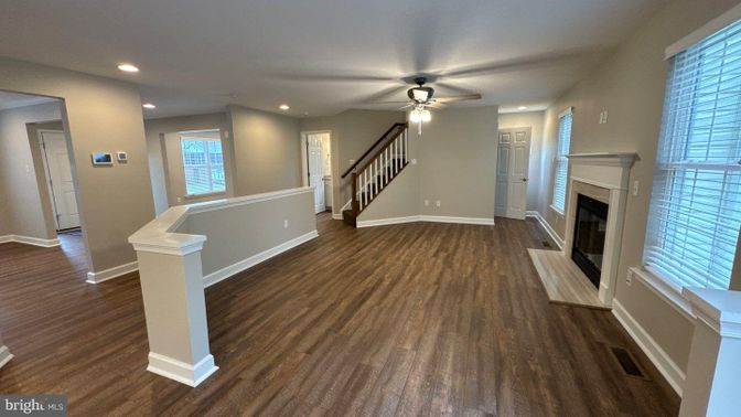 Empty room, Fireplace, Interior, Recessed Lighting, Wood Texture Flooring