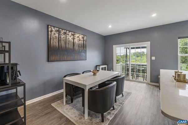 Dining room, Interior, Recessed Lighting, Wood Texture Flooring