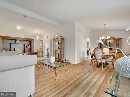 Chandelier, Dining room, Interior, Kitchen, Living room, Recessed Lighting, Wood Texture Flooring