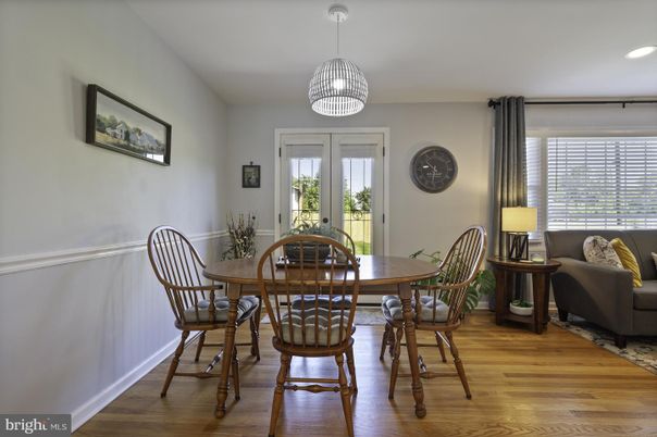 Dining room, Interior, Pendant Lights, Recessed Lighting, Wood Texture Flooring