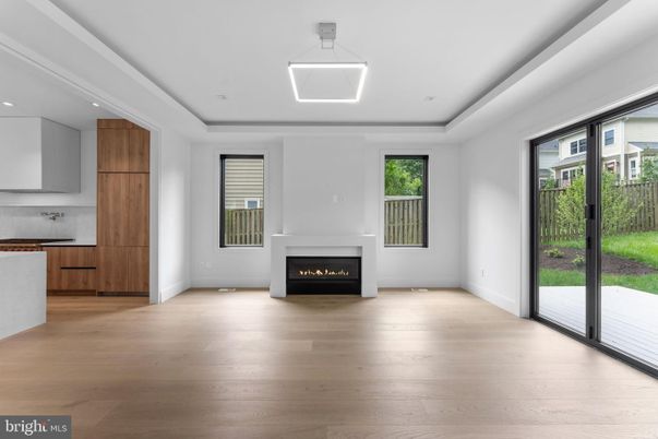 Empty room, Fireplace, Interior, Recessed Lighting, Wood Texture Flooring