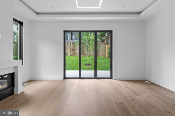 Empty room, Fireplace, Interior, Recessed Lighting, Wood Texture Flooring