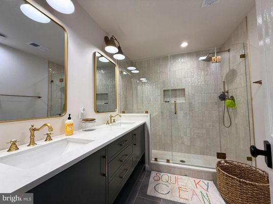 Bathroom, Dual Sink Vanities, Glass Shower, Interior, Recessed Lighting