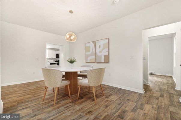 Dining room, Interior, Pendant Lights, Wood Texture Flooring