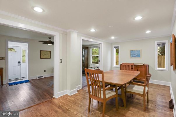 Dining room, Interior, Recessed Lighting, Wood Texture Flooring