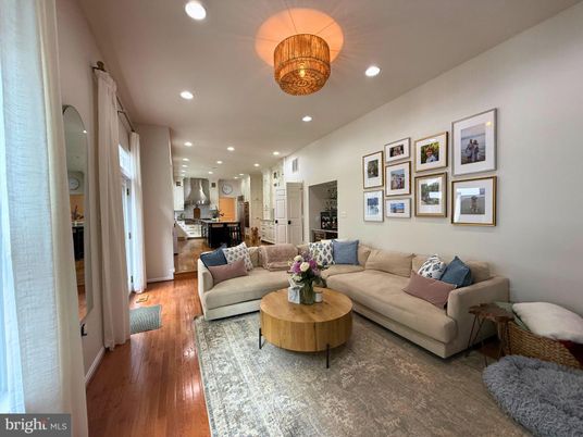 Chandelier, Interior, Kitchen, Living room, Recessed Lighting, Wood Texture Flooring