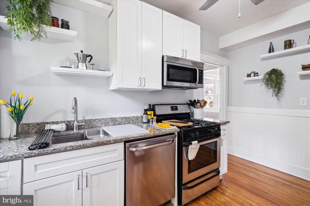 Interior, Kitchen, Stainless Steel Appliances, Wood Texture Flooring