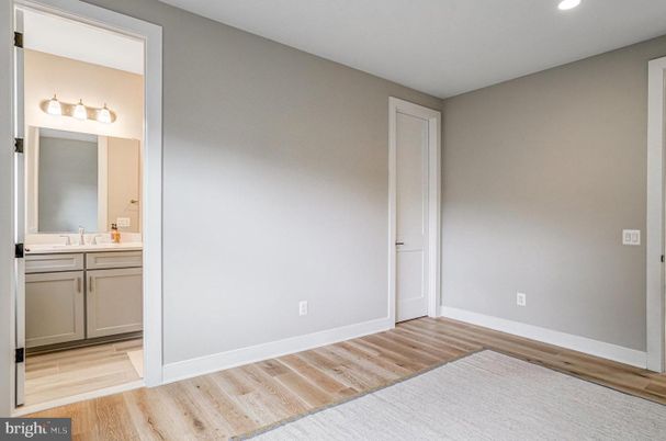 Bathroom, Empty room, Interior, Recessed Lighting, Wood Texture Flooring