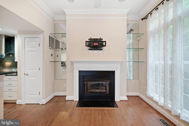 Fireplace, Interior, Recessed Lighting, Wood Texture Flooring