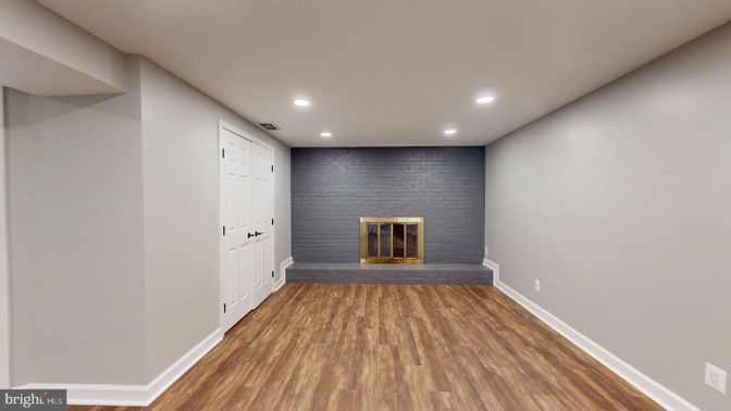 Fireplace, Interior, Recessed Lighting, Wood Texture Flooring