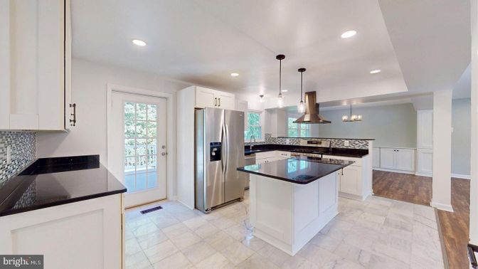 Interior, Kitchen, Marble, Pendant Lights, Recessed Lighting, Stainless Steel Appliances