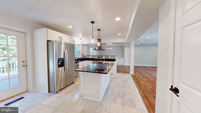 Interior, Kitchen, Marble, Pendant Lights, Recessed Lighting, Stainless Steel Appliances