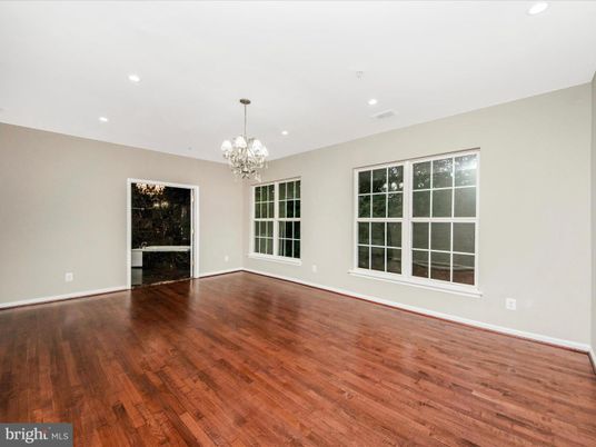 Chandelier, Empty room, Interior, Recessed Lighting, Wood Texture Flooring