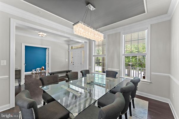 Chandelier, Dining room, Interior, Wood Texture Flooring