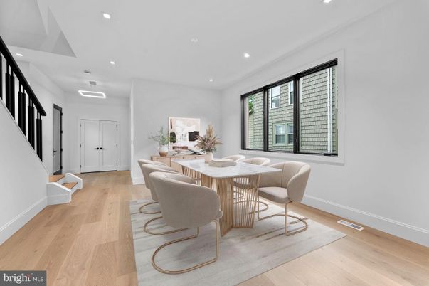 Dining room, Interior, Recessed Lighting, Wood Texture Flooring
