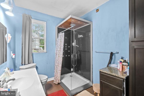 Bathroom, Glass Shower, Interior, Wood Texture Flooring