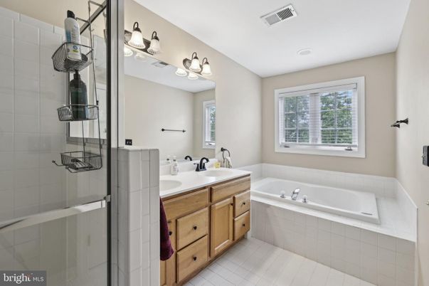 Bathroom, Dual Sink Vanities, Glass Shower, Interior, Recessed Lighting