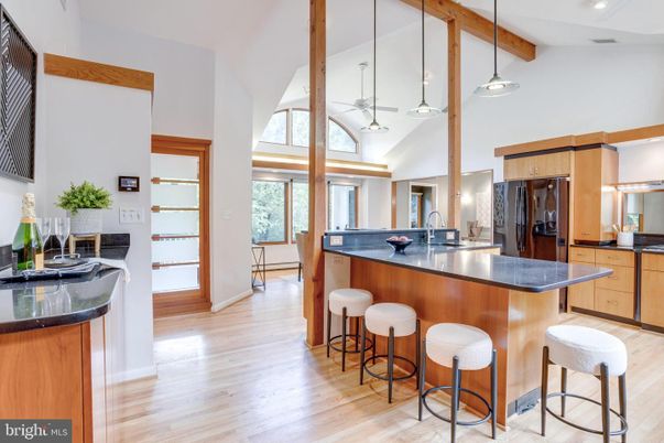Interior, Kitchen, Pendant Lights, Recessed Lighting, Wooden Beams, Wood Texture Flooring