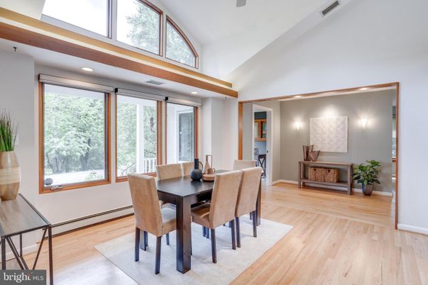 Dining room, Interior, Recessed Lighting, Wood Texture Flooring