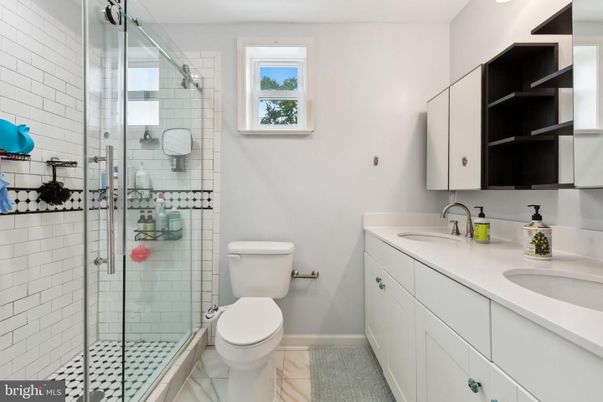 Bathroom, Dual Sink Vanities, Glass Shower, Interior, Marble