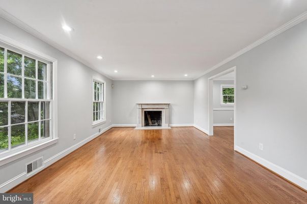 Empty room, Fireplace, Interior, Recessed Lighting, Wood Texture Flooring