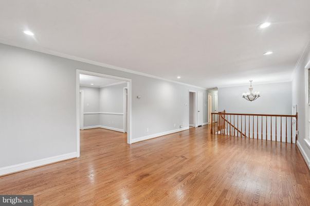 Chandelier, Empty room, Interior, Recessed Lighting, Wood Texture Flooring