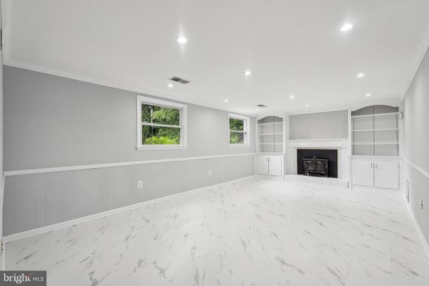 Empty room, Fireplace, Interior, Marble, Recessed Lighting