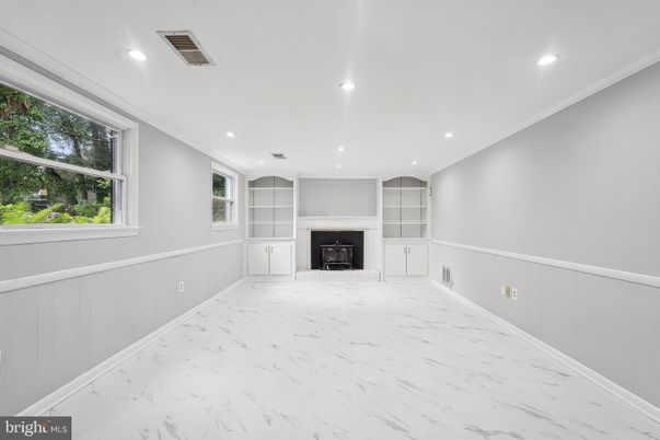 Empty room, Fireplace, Interior, Marble, Recessed Lighting