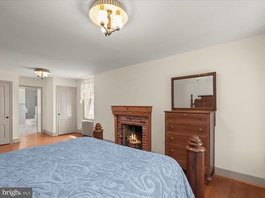 Bedroom, Fireplace, Interior, Wood Texture Flooring